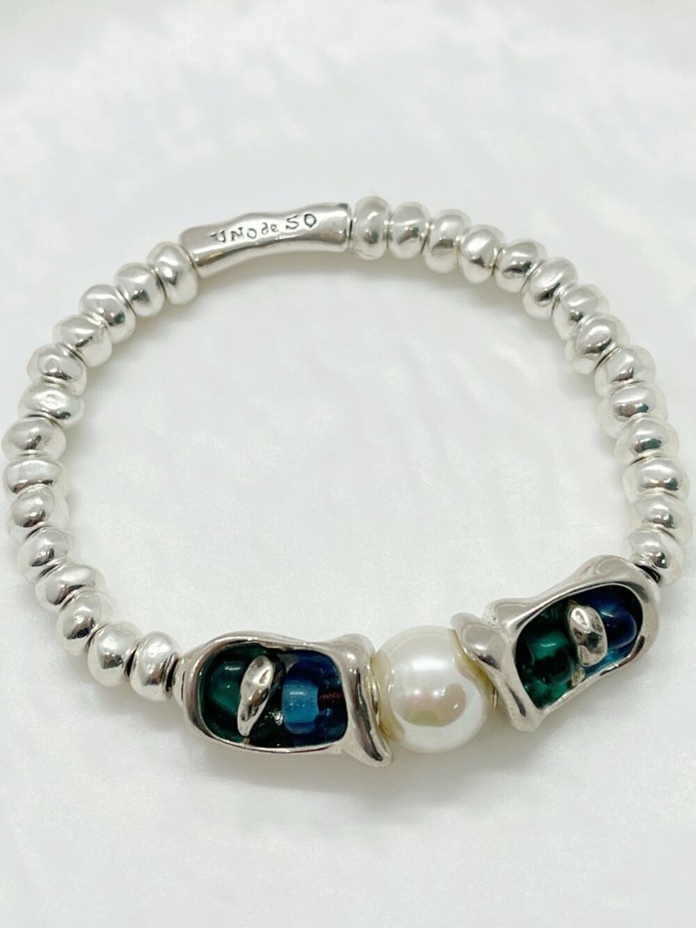 UNO de 50 Style Silver Pearl & Multicolor Bead Bracelet